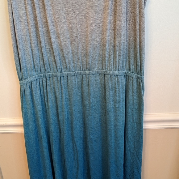 Lane Bryant Dip Dyed Blue Gray Ombre Knit Jersey Maxi Dress Hi Low Size 14/16 - Picture 3 of 5